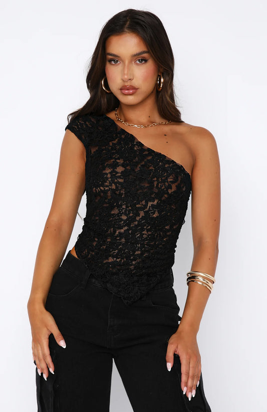 Ethereal Lace One-Shoulder Crop