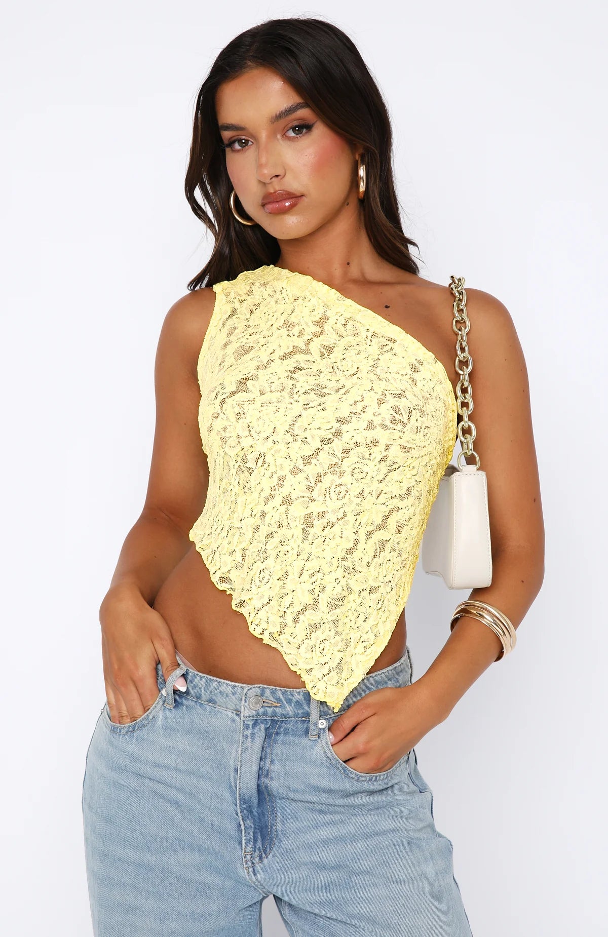 Ethereal Lace One-Shoulder Crop