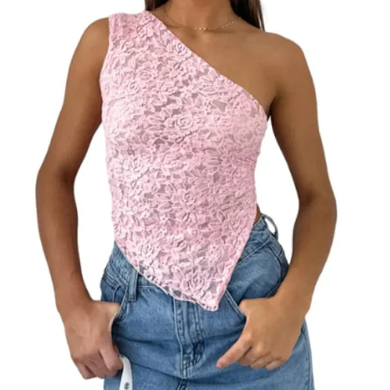 Ethereal Lace One-Shoulder Crop