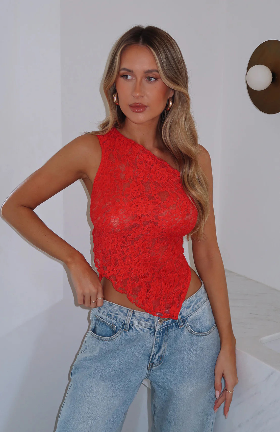 Ethereal Lace One-Shoulder Crop